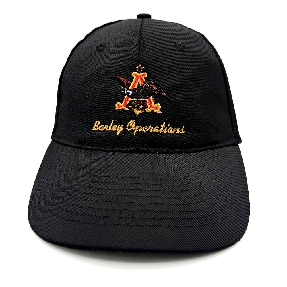 Vintage ANHEUSER BUSCH Big A with Eagle Patch Black Poly Strapback Hat Beer Cap